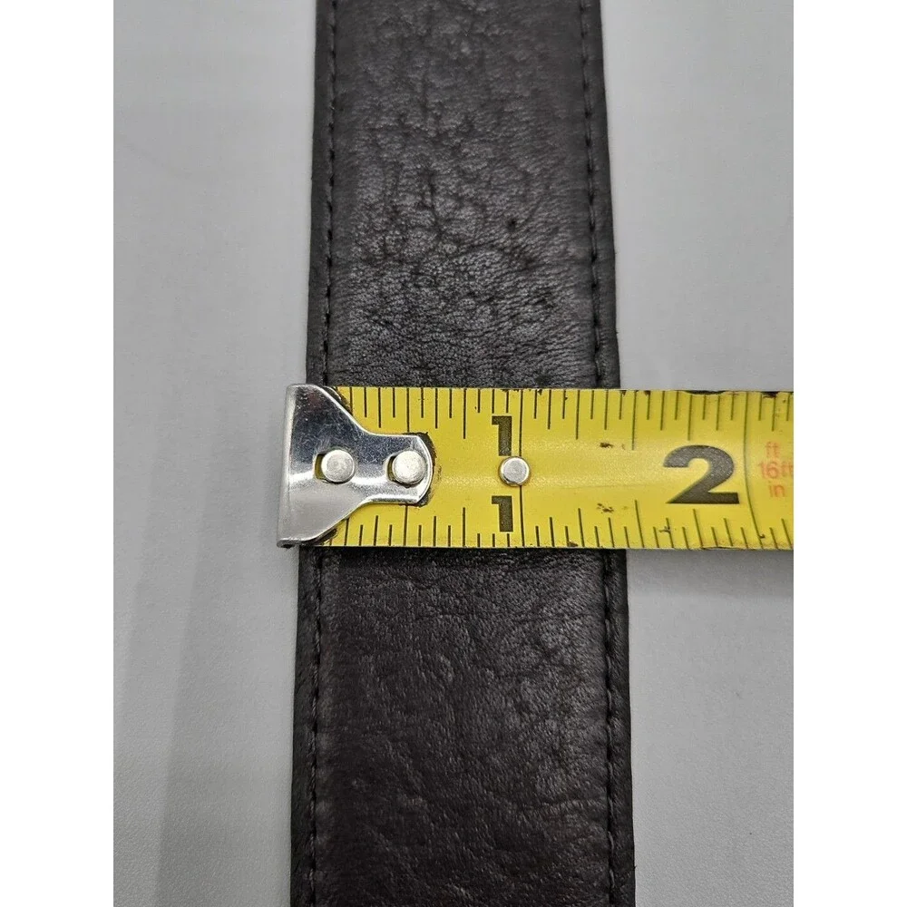 Elk Skin Black Leather Belt Size 42 USA Handmade Silver Brass Buckle 1.5
